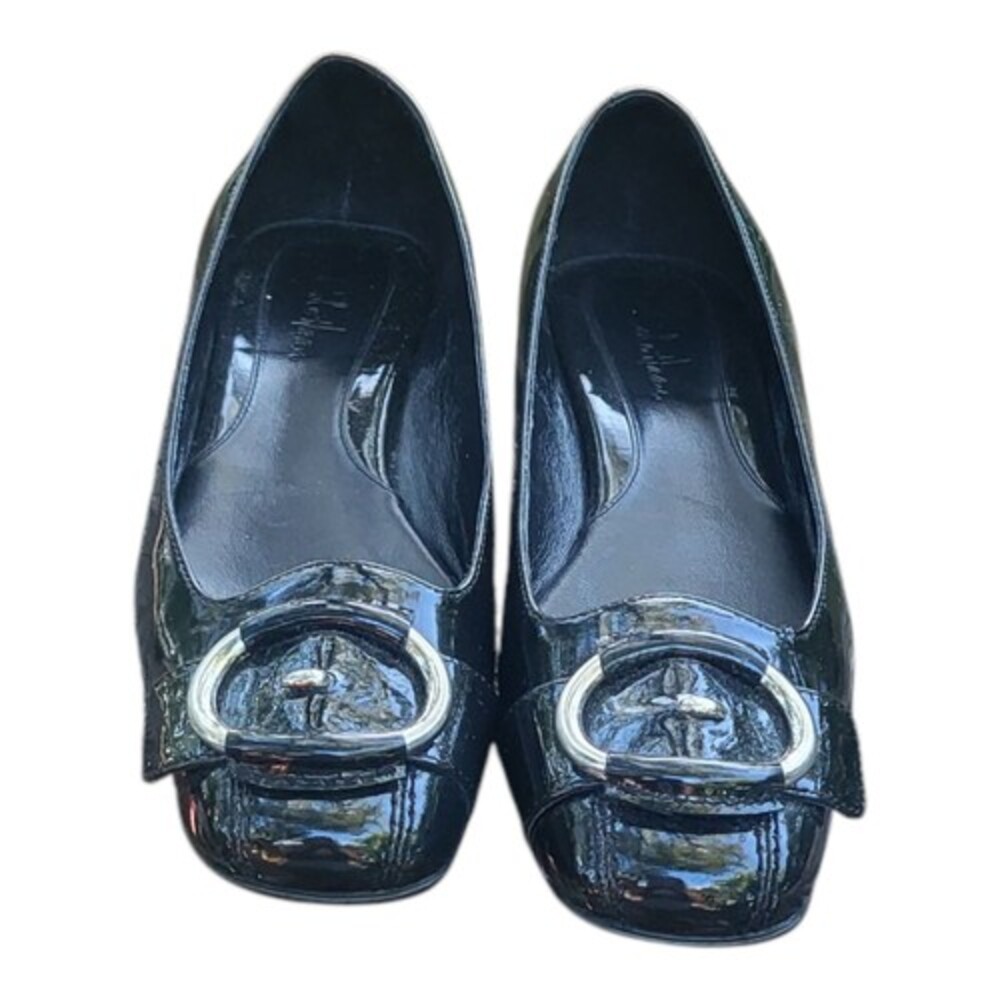 Cole Haan Womens Ballet Style Blk Patent  /Silver Buck Square Toe Shoe Sz9B